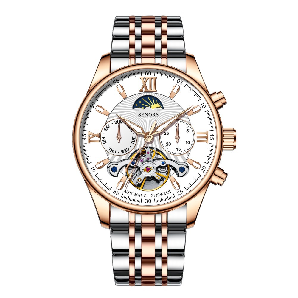 赛娜斯男士机械商务钢带手表全自动机械手表抖音爆款厂家现货批发