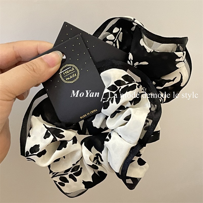 Retro Printed Bow Ink Skirt Hair Band Hair Rope Women's High-Grade Gentle Elegant Hair Rope 2023 New