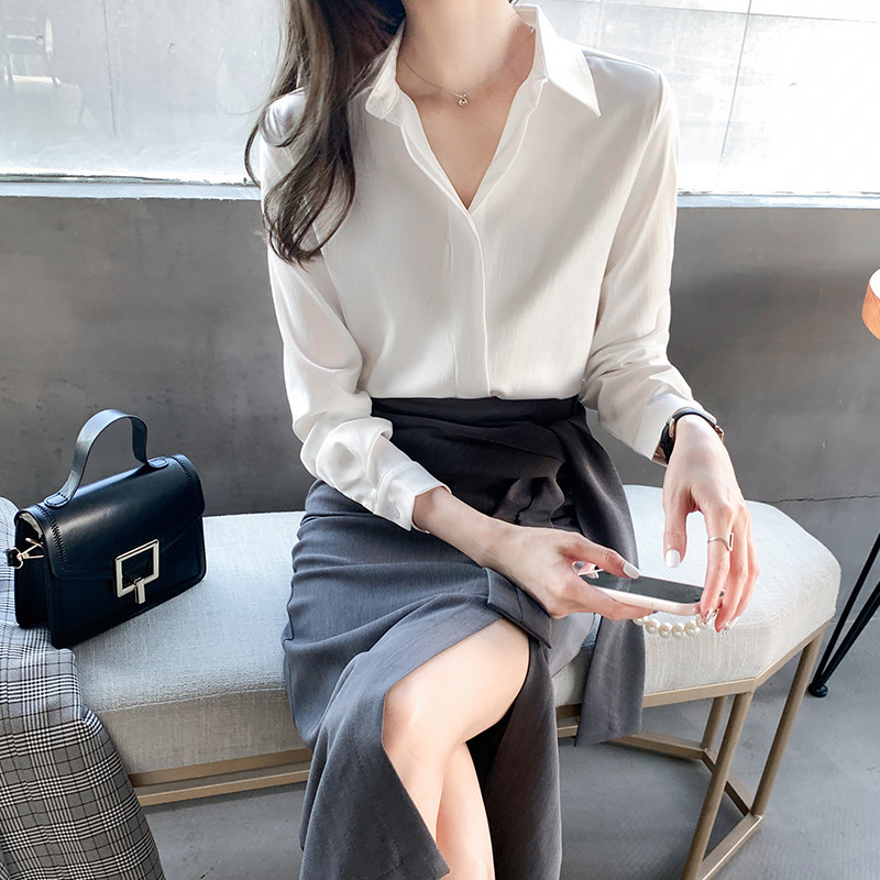 2022 Spring and Autumn New Korean Style Sense of Design Sweet Elegance Long-Sleeved Professional Casual Shirt for Women Inner Wear Blouse Women