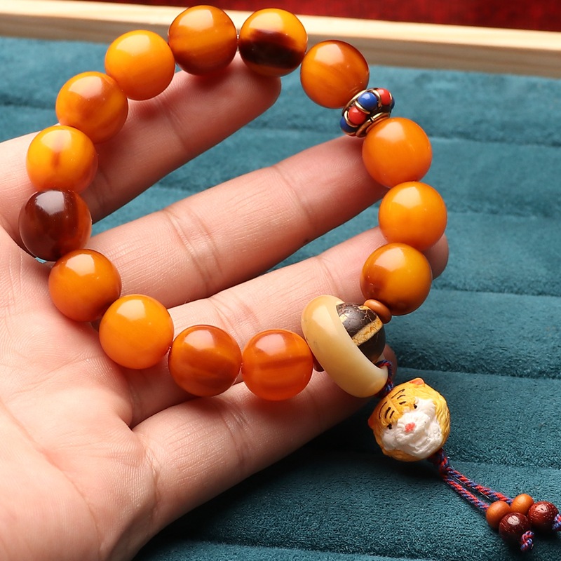 天然山龟黄金甲手串佛珠正圆带血设计鹿角根付菩提跑环配件文玩男