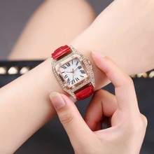 方形水钻时尚女士手表方块红镶钻手表时尚潮流石英女表高质感手表