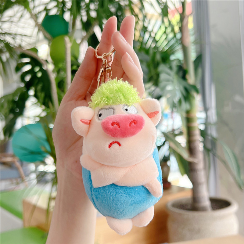 Cute Drooping Pig Green Pig Hair Pick Plush Piglet Doll Car Key Ring Schoolbag Pendant Men's and Women's Handbags Hanging Ornaments Couple