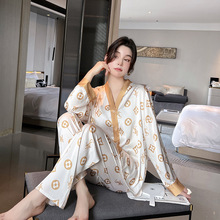 韩版时尚性感V领丝绸睡衣女宽松大码抖音直播同款家居服套装 工厂