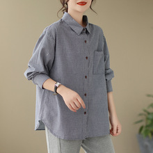 棉质条纹衬衫女文艺气质休闲宽松显瘦韩版秋季长袖衬衣