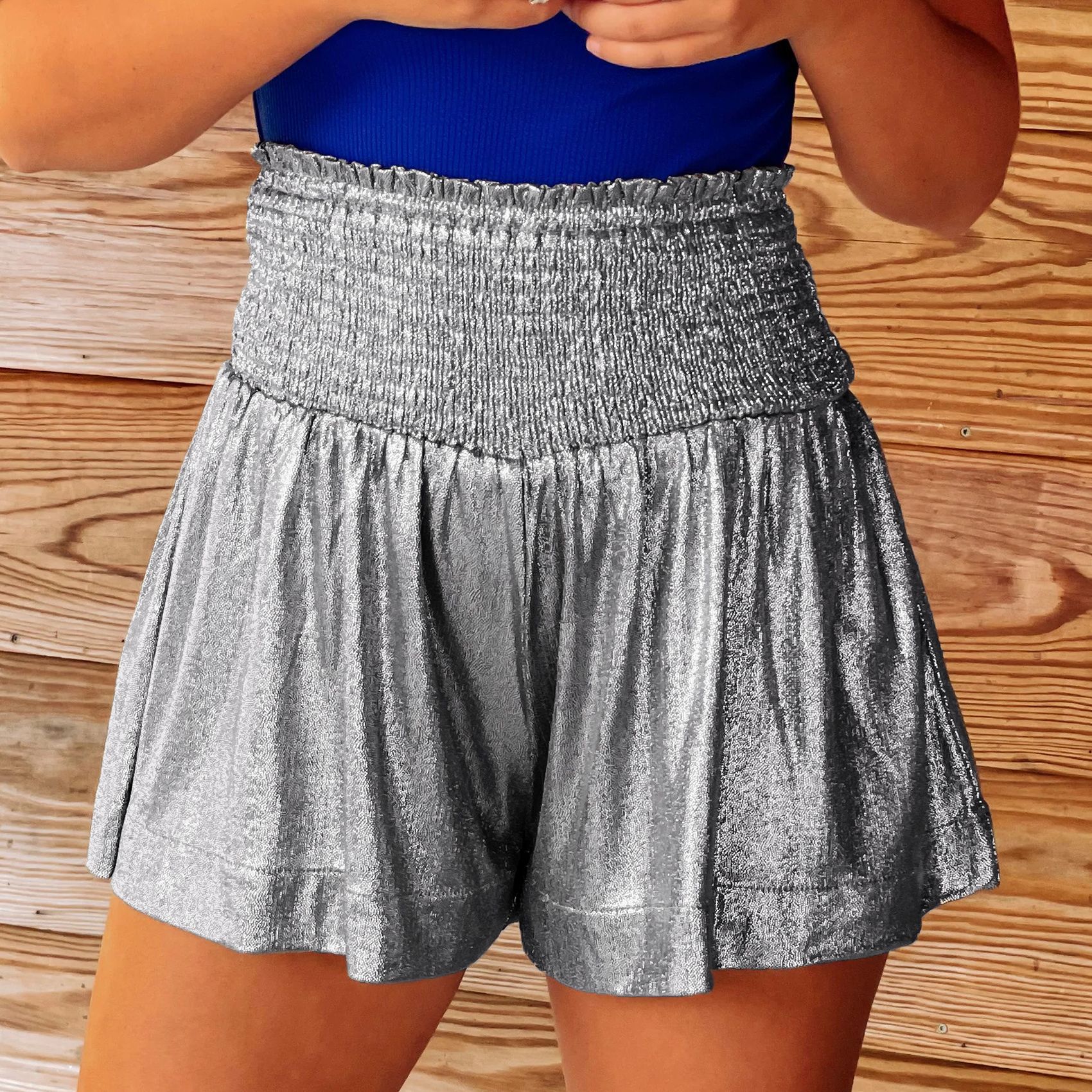 Amazon Hot Sale New Casual Sports Women's Shorts Loose Elastic Waist Drape Flash Pants in Stock Wholesale