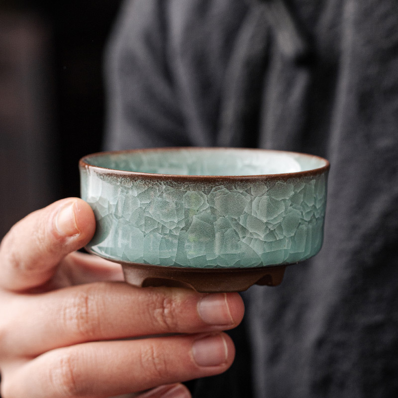 龙泉黑冰主人杯单个冰裂陶瓷茶杯茶具茶碗品茗杯大号复古青瓷茶盏