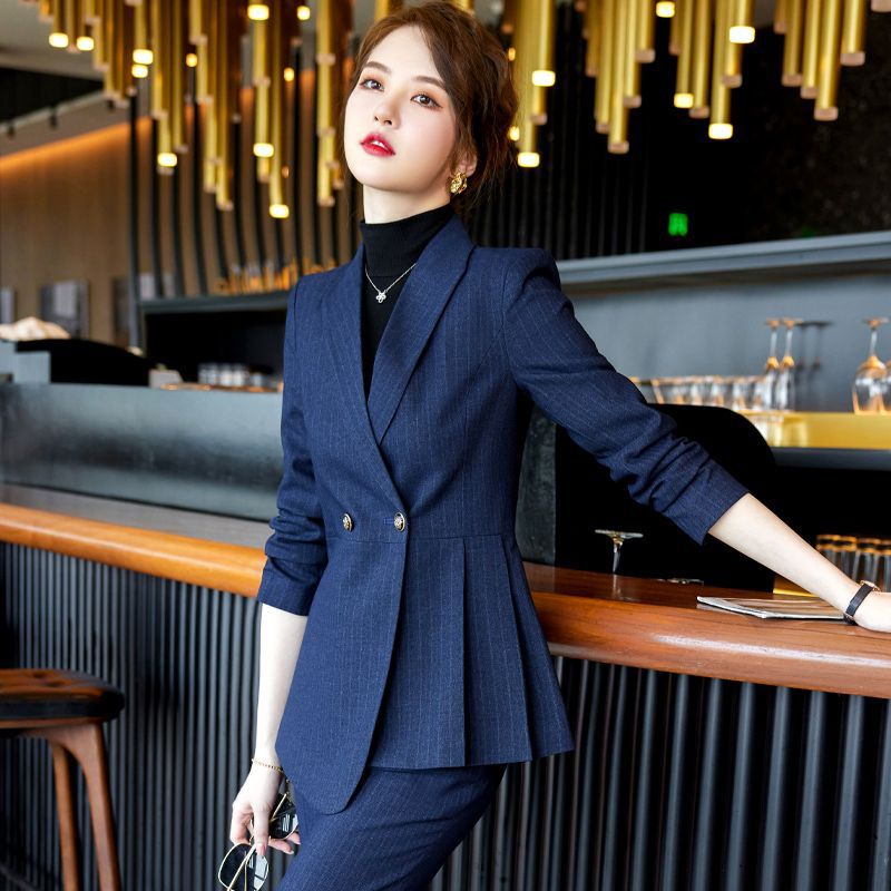 高端职业西装套装女秋冬英伦风高级感时尚气质女士正装条纹西服春
