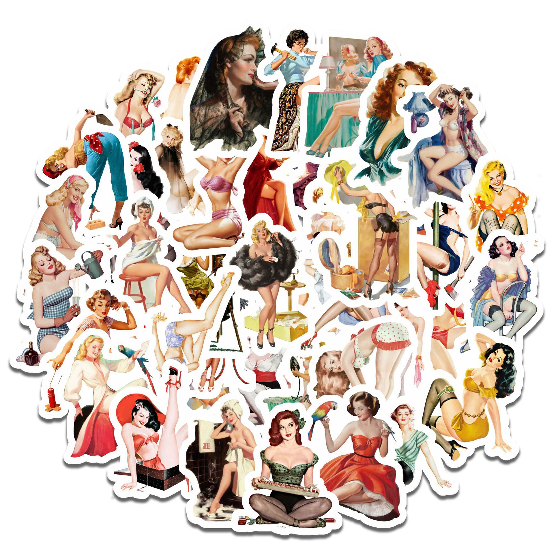 50张包欧美复古性感美女怀旧个性涂鸦旅行箱手账笔记本电脑贴纸