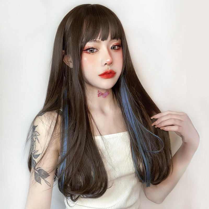 厂家批发假发女长发欧美挂耳挑染长卷发空气刘海全头套热销款wigs