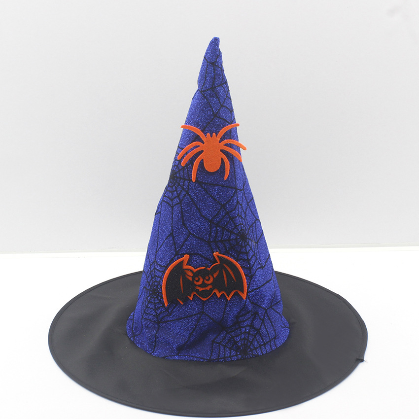 新款万圣节蝙蝠蜘蛛锥形女巫魔法帽鬼节狂欢节装饰用品