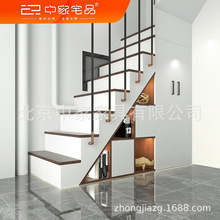 新款家用楼梯复式公寓整体旋转楼梯制作储物柜子实木踏步扶手制作