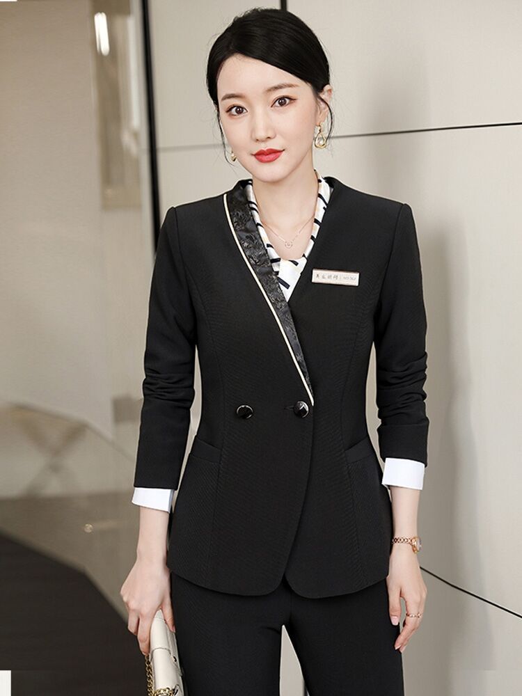酒店工作服前台收银职业套装女美容院珠宝店餐饮服务员长袖秋冬装