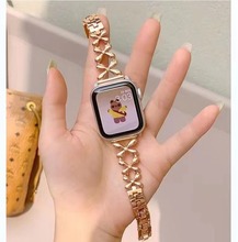 适用于iwatch8小香风表带苹果手表iwatch1-7代SE镶钻幸运草腕带女