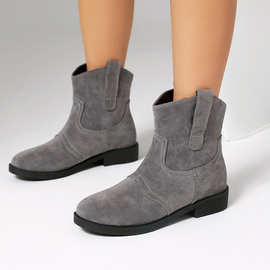 平底小短靴磨砂流苏平底靴大码外贸跨境女鞋冬季加绒圆头时尚