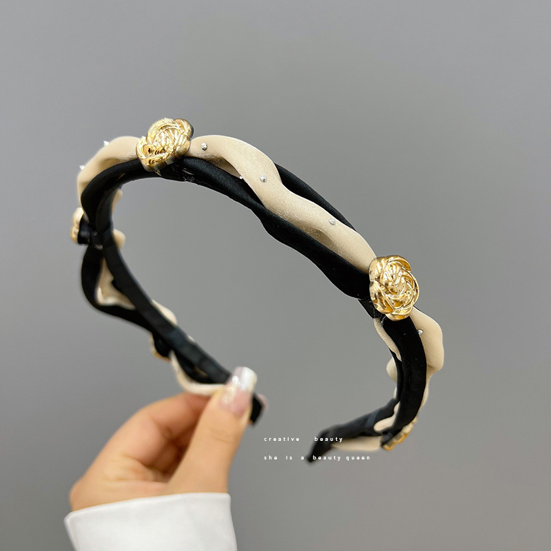 2022 New High-End Temperament Camellia Spring Headband Women's Short Hair Temperament Dry Headband Hairpin for Hair Washing