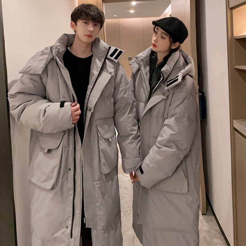 Mid-Length down Jacket Men's and Women's Winter New Oversize over the Knee Couple Workwear Hooded Thickened Baggy Coat