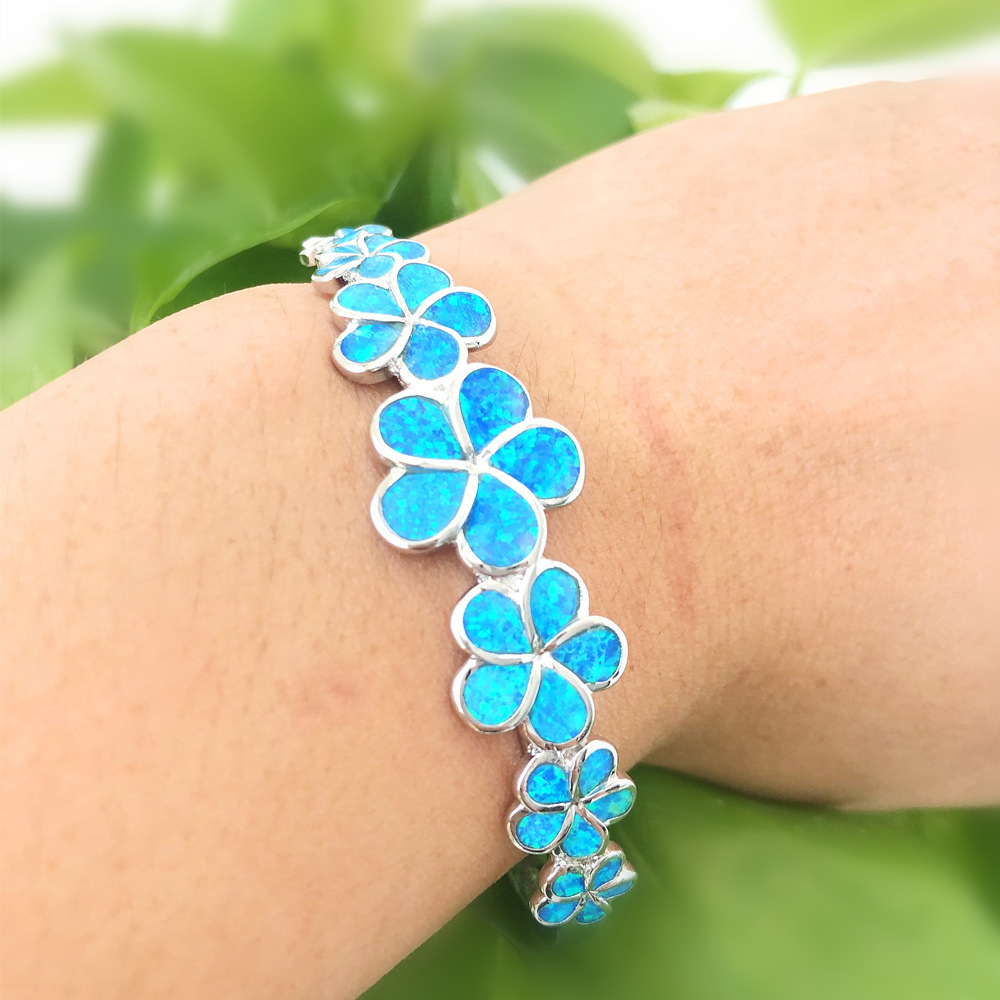 亚马逊热销opal澳宝梅花花朵手镯手圈澳宝袖口手镯饰品批发镶欧泊