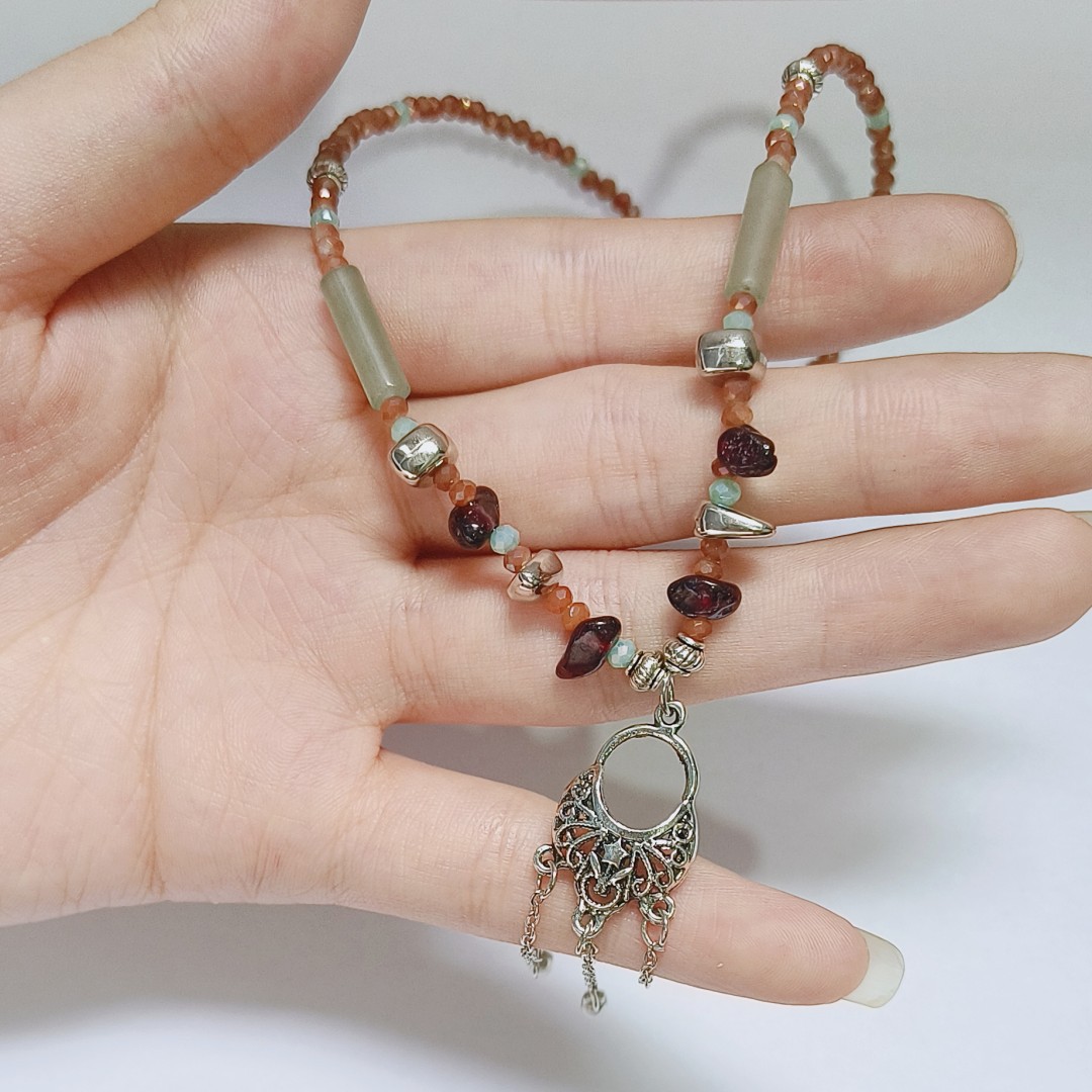 Vintage Ethnic Style Tassel Flower Basket Pendant Necklace for Women Niche Design National Style Trendy Clavicle Chain New Chinese Style Necklace