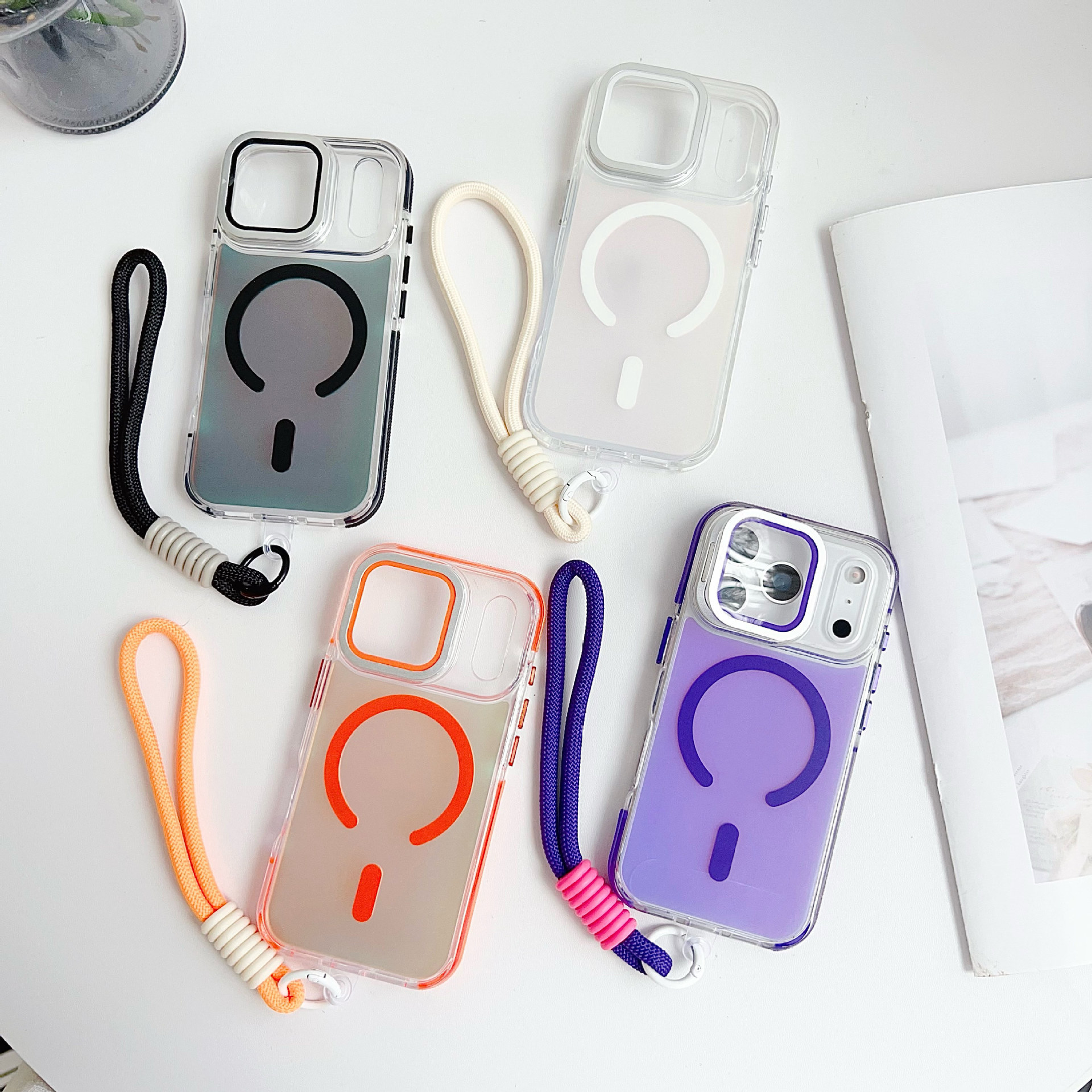 适用苹果17 Pro磁吸手机壳双色讯彩变色龙镜头支架挂绳IP17手机壳