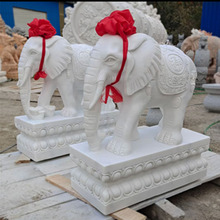 石雕大象汉白玉大象晚霞红小象一对别墅庭院门口雕塑厂家
