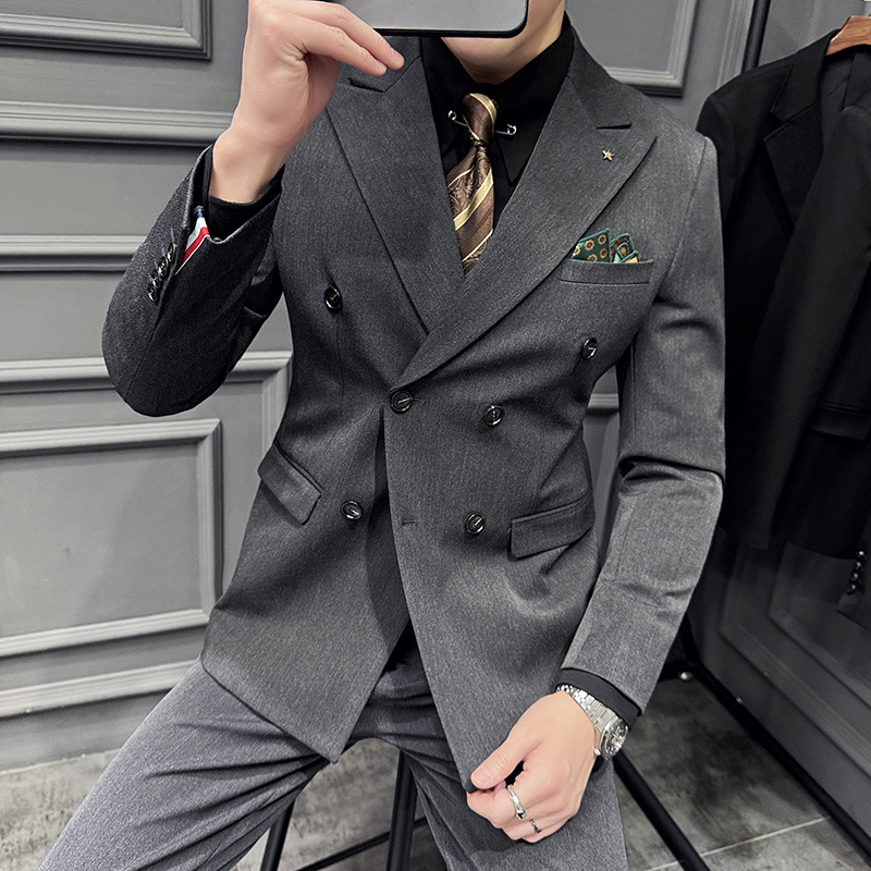 双排扣西装男套装高级感商务正装时尚英伦风休闲百搭潮流修身西服