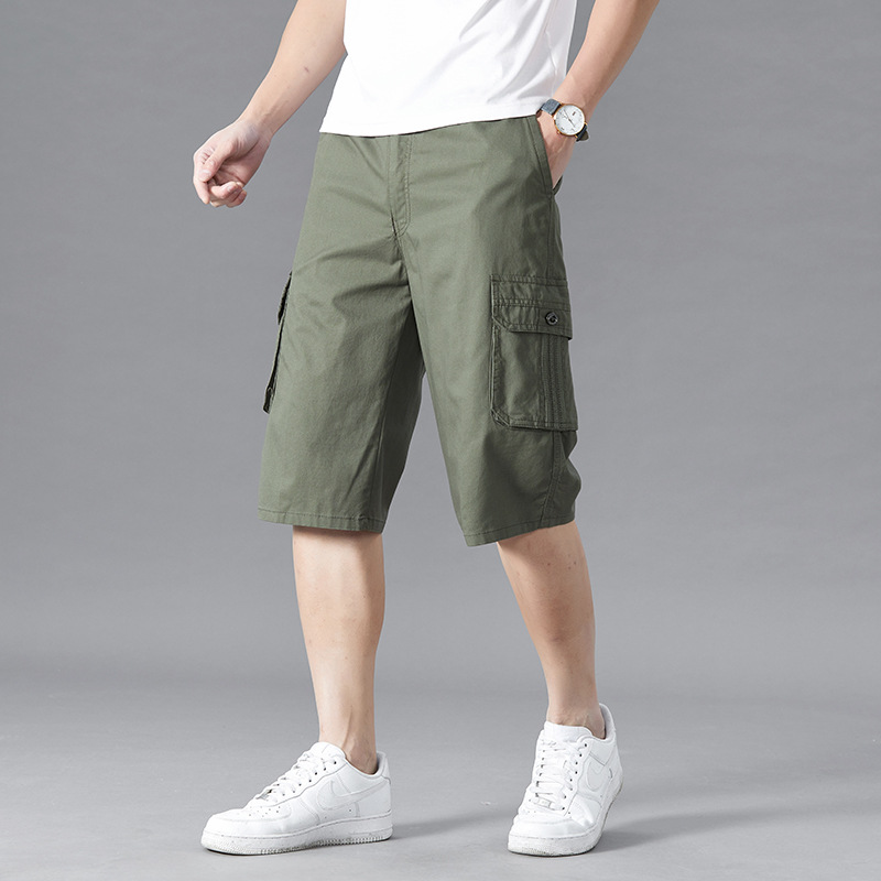 2024潮牌工装短裤男士夏天薄款宽松格子休闲裤子男七分裤一件代发