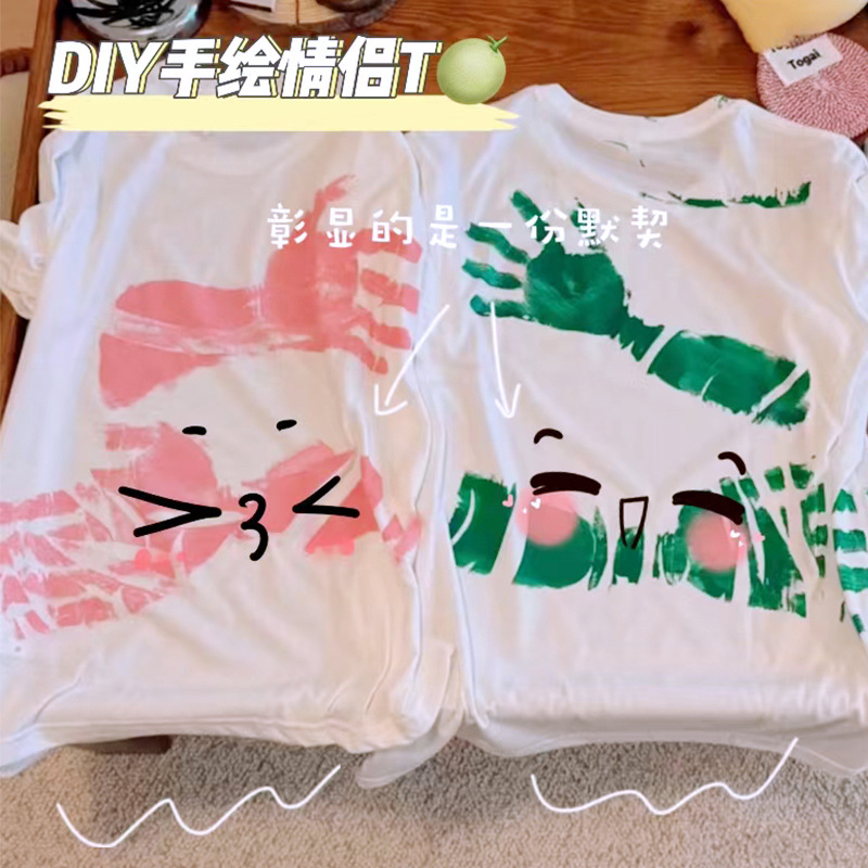 diy情侣t恤拥抱情侣短袖520情侣礼物彩绘纯白情侣t恤-阿里巴巴