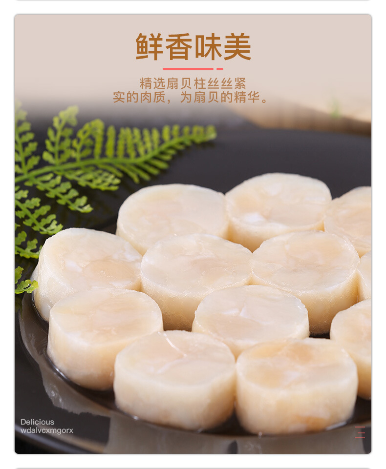 批发水产海鲜冷冻香煎玉带黄金雪花带子冷冻合成贝柱酒店火锅食材