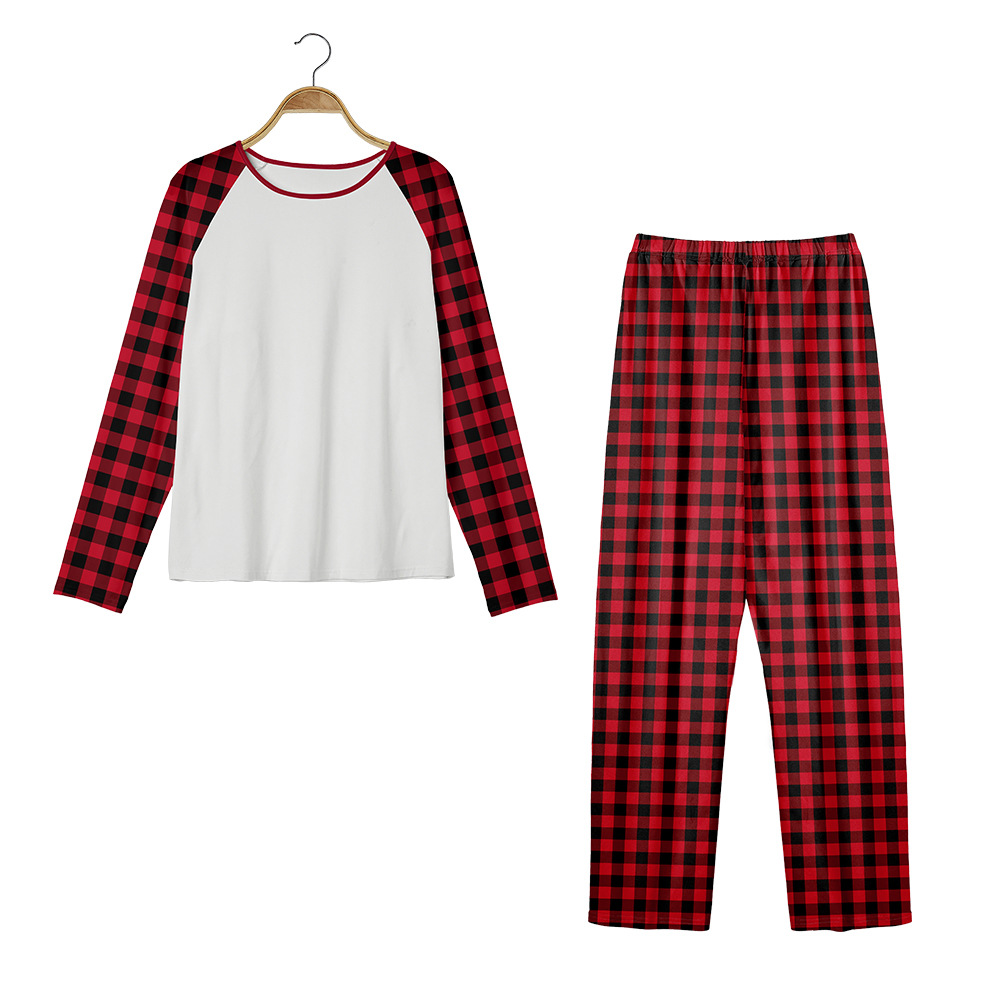 Pajamas Set 160G Double-Sided Brushed Cloth Black and Red Grid Printed Casual Homewear 2022 Loose Family Three