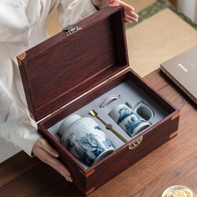 高档复古瓷茶叶罐礼盒包装木纹空盒哥窑开片密封茶罐水杯批发礼品