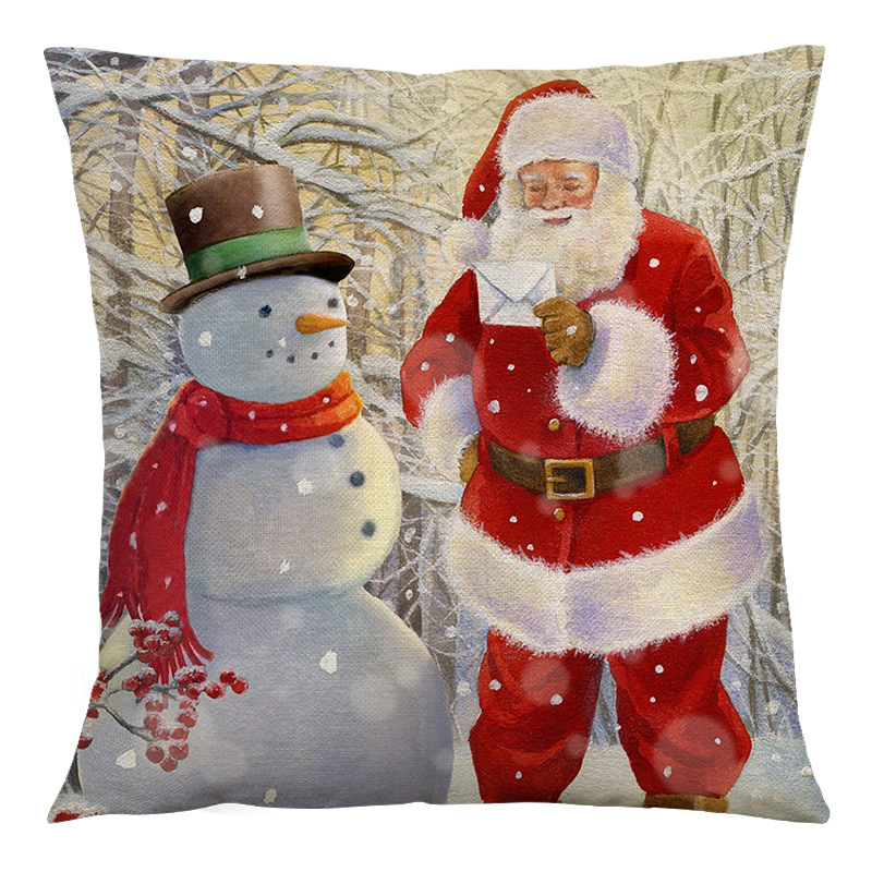 2022 New Christmas Pillow Cover Amazon Retro Cross-Border Linen Home Sofa Cushion Cover Bedroom Cushion