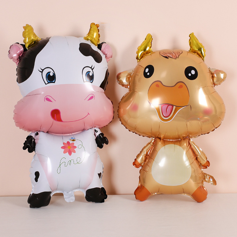 小牛卡通气球男女宝宝满月百天装饰儿童生日派对布置铝膜玩具汽球