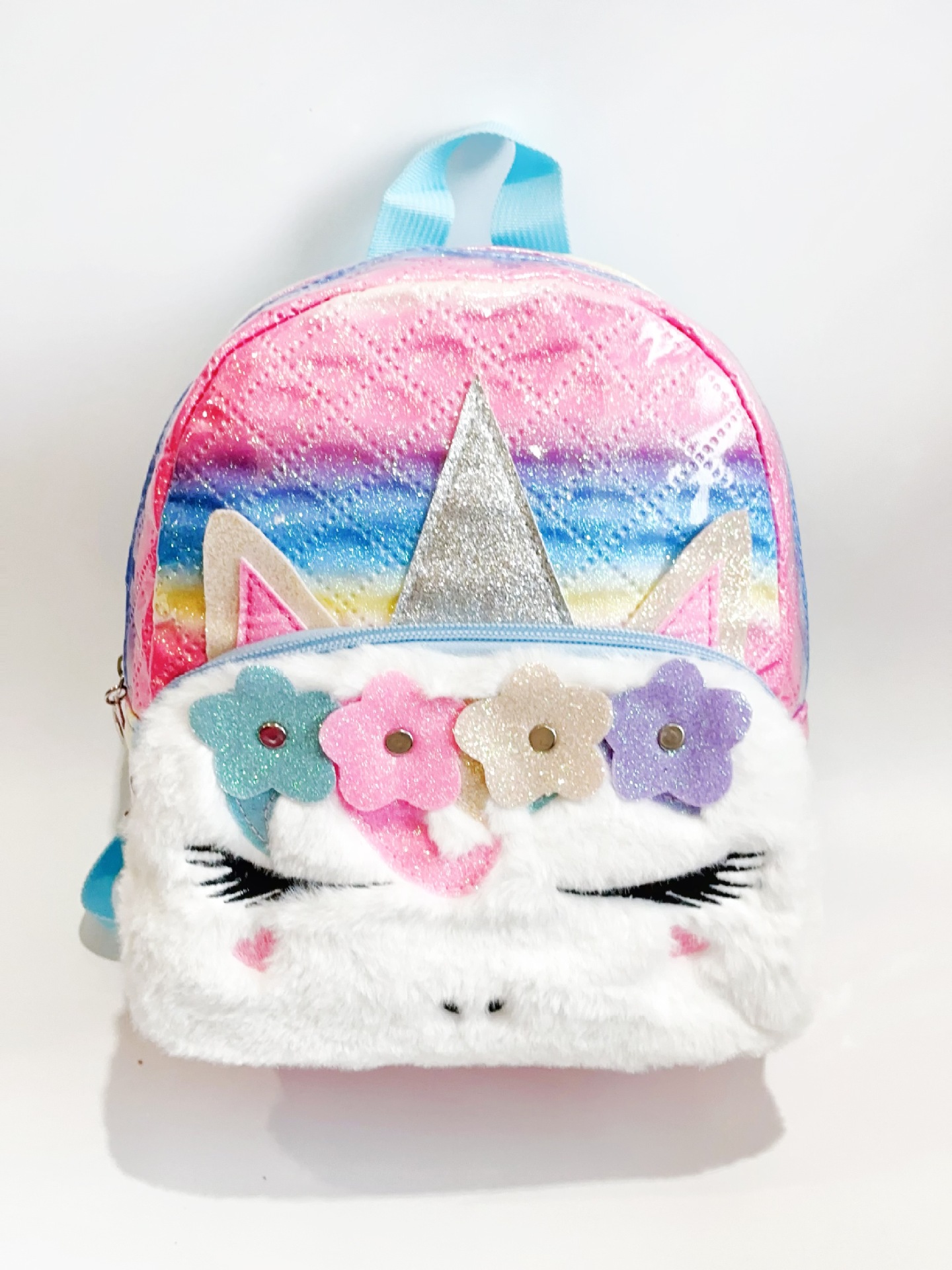 Children's Backpack 2023 New Rainbow Embroidered Plush Unicorn Backpack Kindergarten Girls Fashion Small Bookbag
