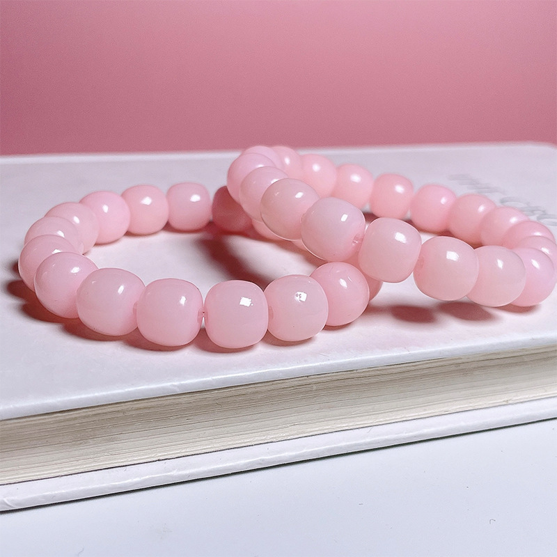 樱花粉菩提根手串粉色菩提圆珠单圈手链绕指柔渐变粉佛珠文玩念珠