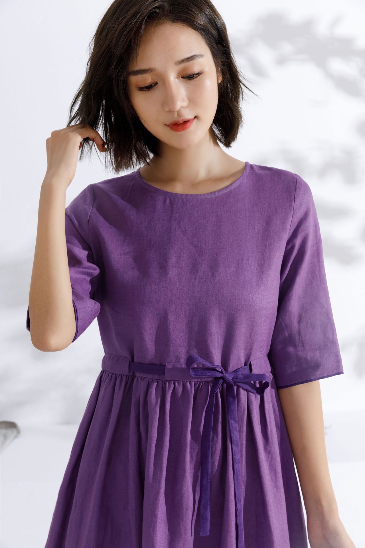 2021原创夏季大码文艺亚麻连衣裙女中袖中长款裙子棉麻宽松袍子