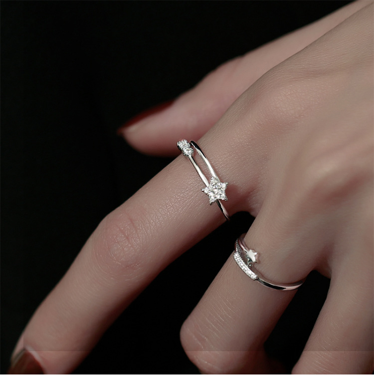 两件套流星戒指女小碎钻轻奢高级感闺蜜同款时尚食指环开口可调节