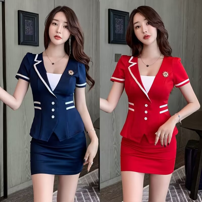 跨境新款足疗足浴技师工作服套装收腰显瘦养生会所spa洗浴沐足工