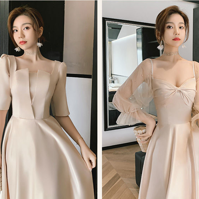 Bridesmaid Dress Satin Daily Style 2024 New Spring Wedding French Sisters Group Dress Slim Fit Slimming Women