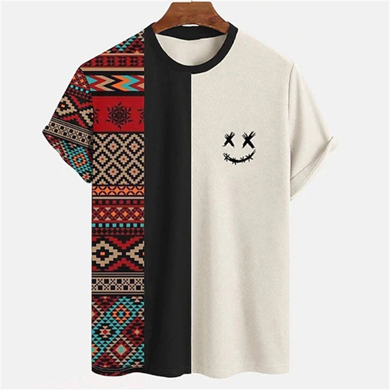 Cross-Border 2024 European American Summer New Casual Men's Clothing 3d Effect Color Matching Short Sleeve Fashion round Neck Men's T-shirt