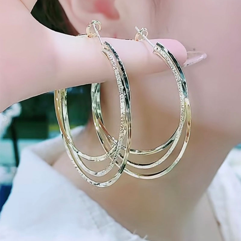 多层大耳圈2021年新款潮纯银针大圈耳环气质女神范夸张圆圈耳饰