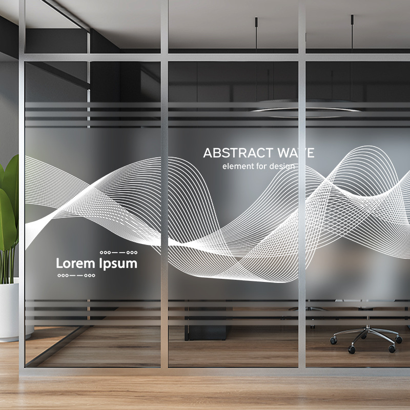 办公室玻璃贴纸logo磨砂静电贴膜白色线条走廊玻璃门uv打印贴