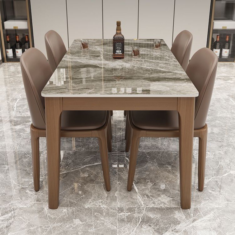 北欧岩板餐桌椅组合现代简约全实木客厅家用小户型长方形吃饭桌子