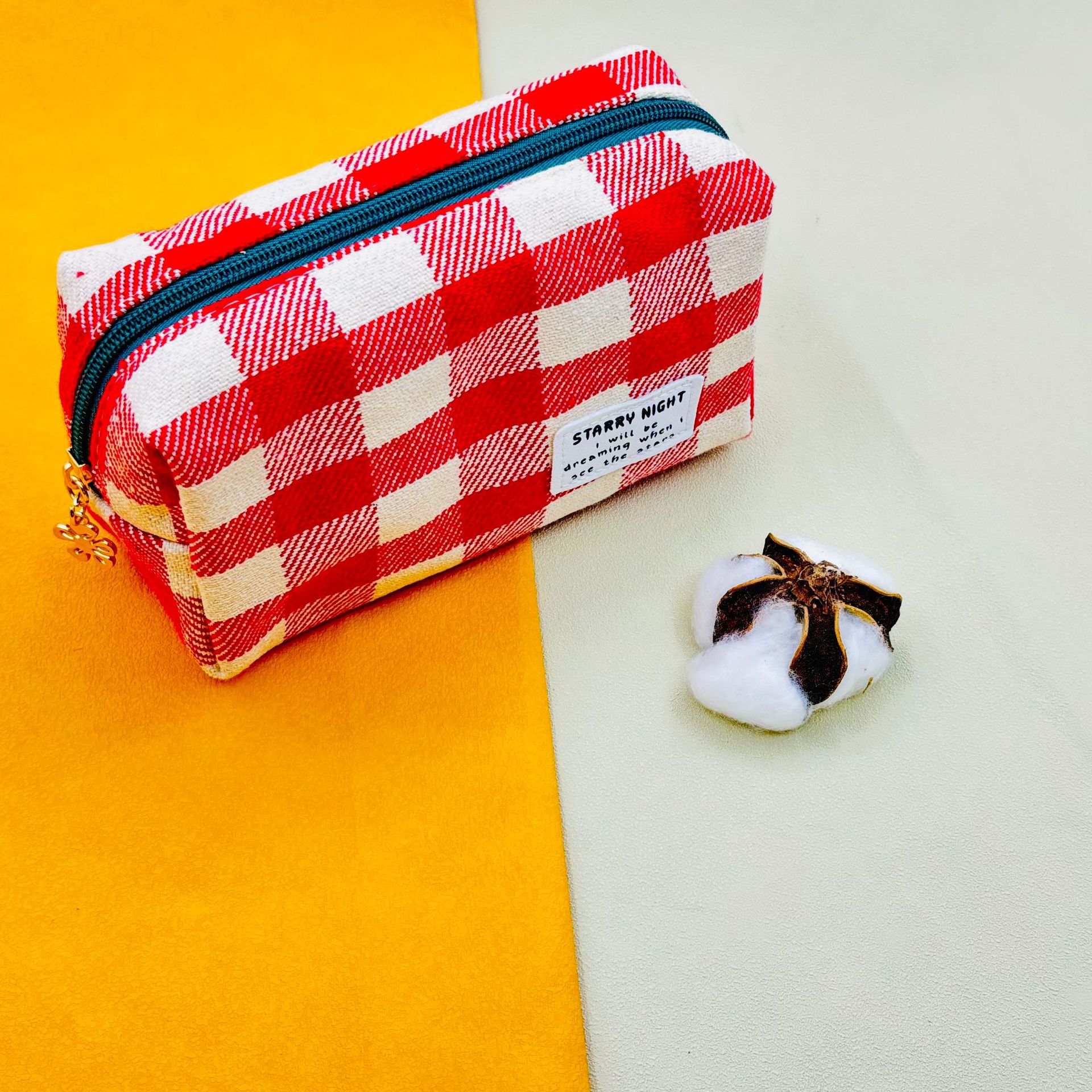 new knitted fabric striped plaid ins style simple solid color makeup toiletries female storage small bag factory wholesale