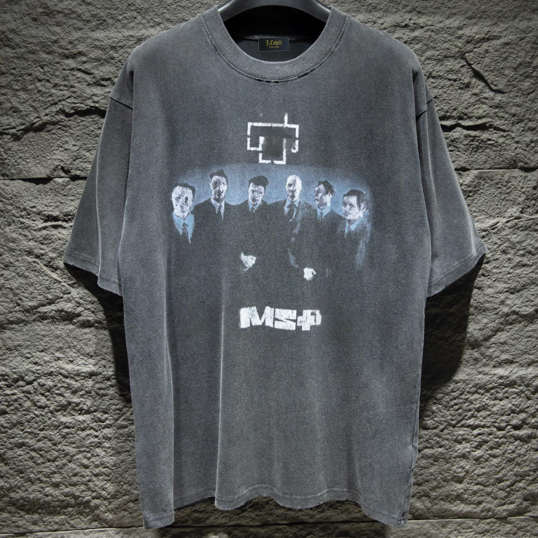 新款德国战车水洗做旧磨破刺绣宽松短袖t恤男夏季新款ba男女同款