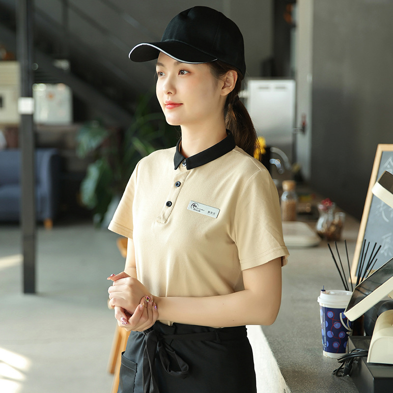 服务员工作服短袖棉t恤男女夏季咖啡西餐厅奶茶烘焙店员工服装