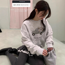 现H 卡通汽车印花卫衣女2025春八奶家韩系ins休闲上衣the barnn*t