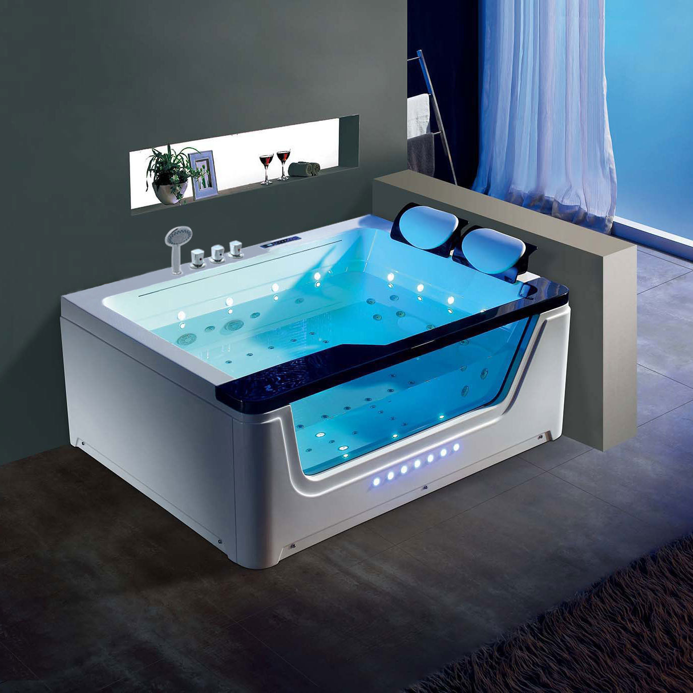 亚克力家用双人按摩智能浴池独立式长方形成人恒温瀑布网红浴缸