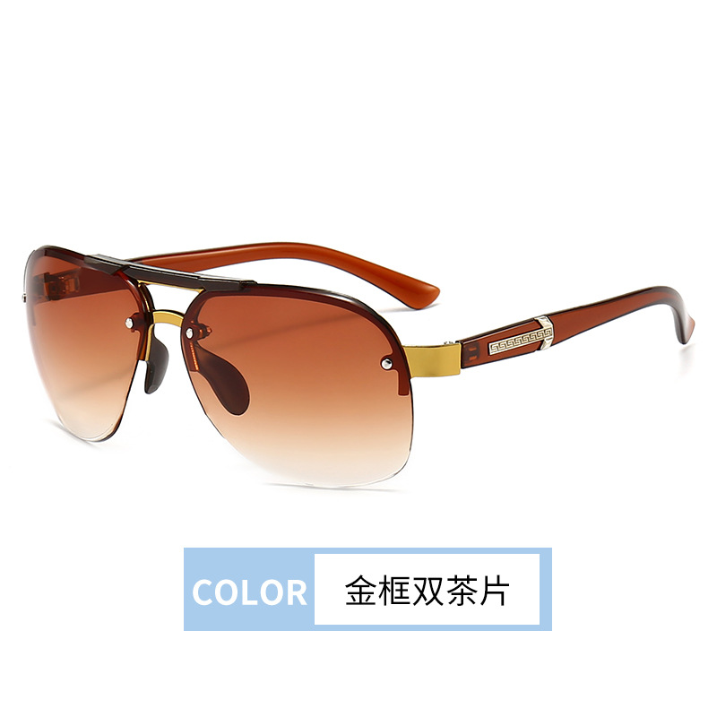 Men's Sunglasses for Driving Rimless Personality Gradient Color Fishing Driving Glasses Uv Protection Pilot Sunglasses