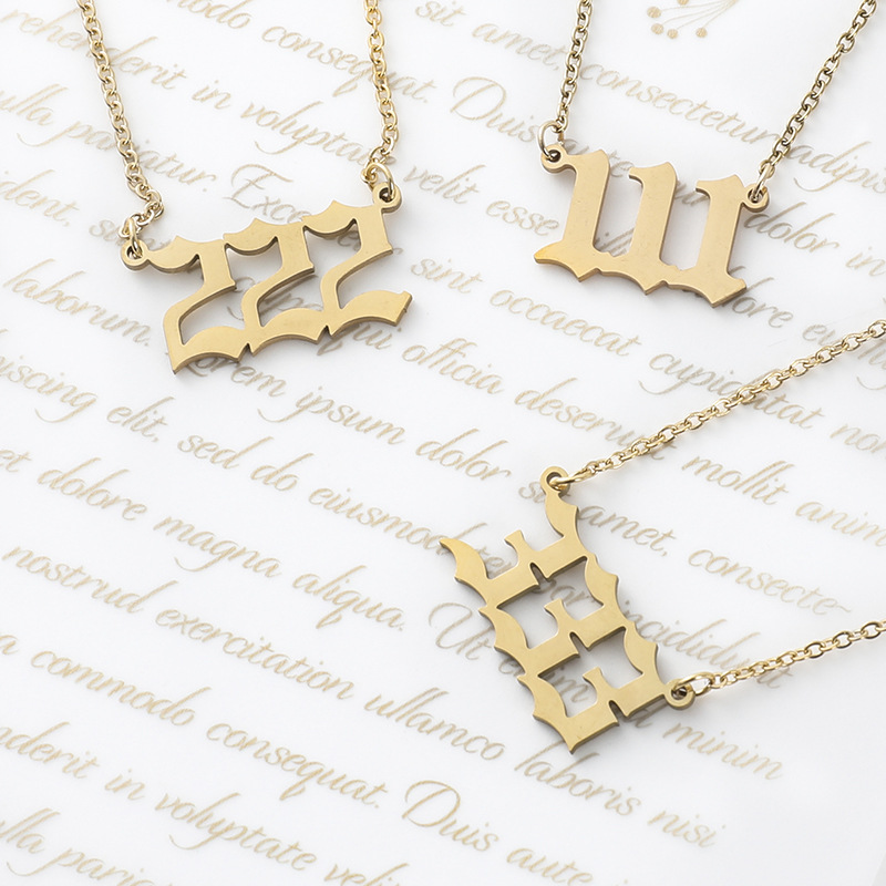 跨境热销钛钢天使数字项链女 111-999不锈钢简约数字吊坠项链