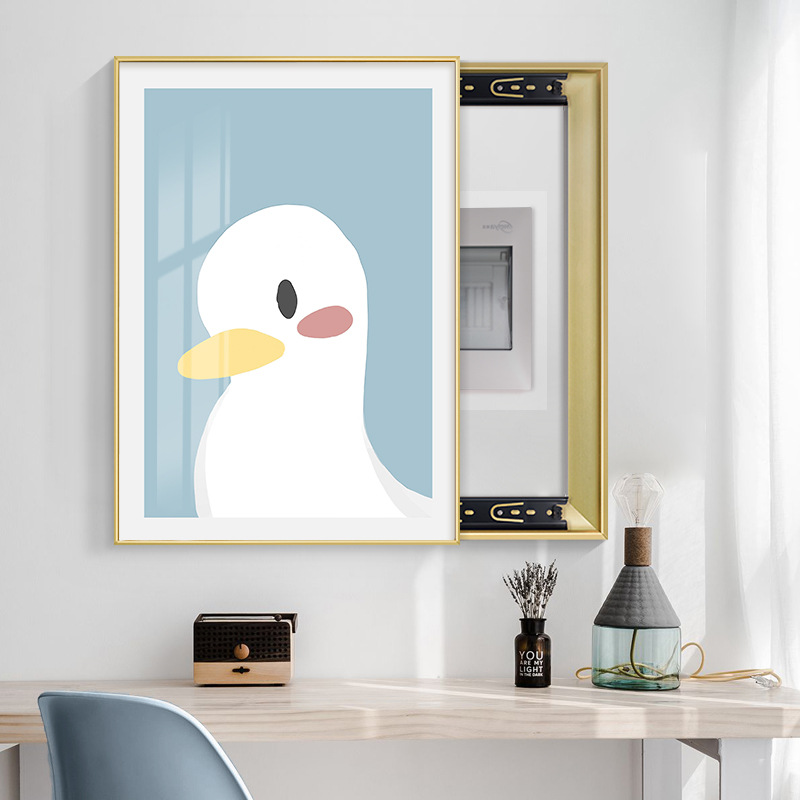 北欧卡通鸭子电表箱装饰画免打孔遮挡空开箱电闸盒推拉上掀配电箱